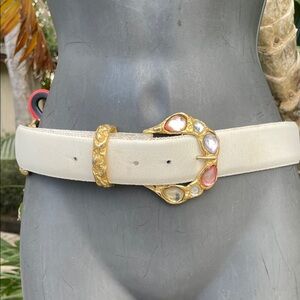 Pastel jewel and chain Italian made leather belt